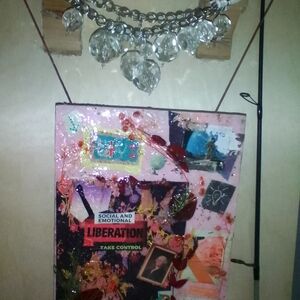 Hand Crafted Vibrant Collage Wall Art with Crystal Accents